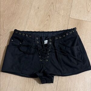 Oh Polly Black Lace-Up High Waist Shorts